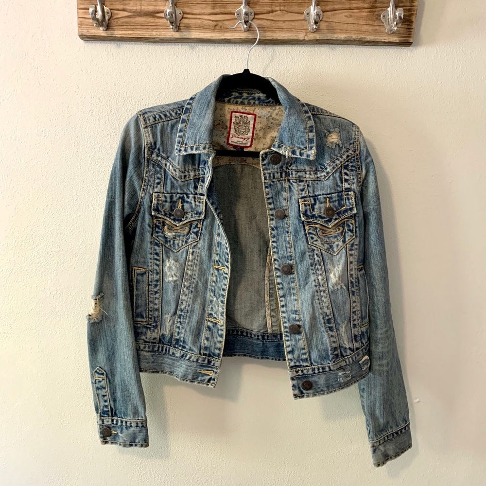 Distressed medium wash jean jacket